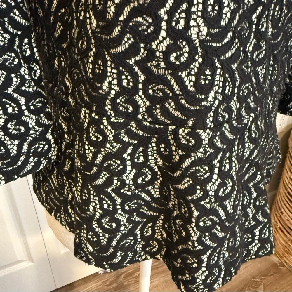 J.Crew, Black Lace Peplum Blouse Size Small 3/4 Sleeve Classic Chic, Size S